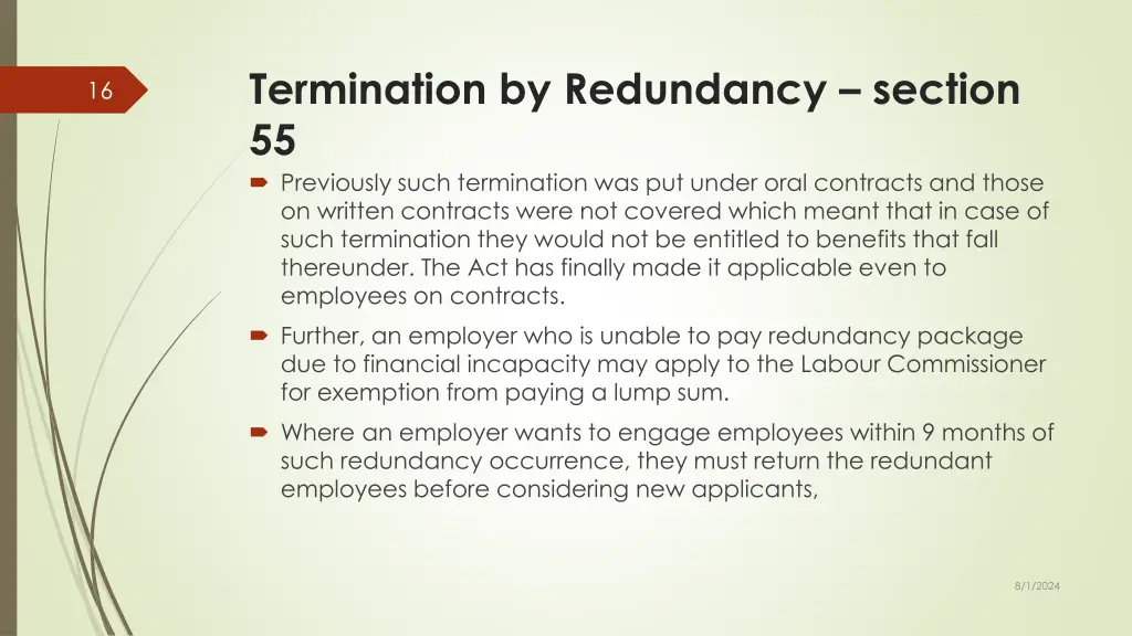 termination by redundancy section 55 previously