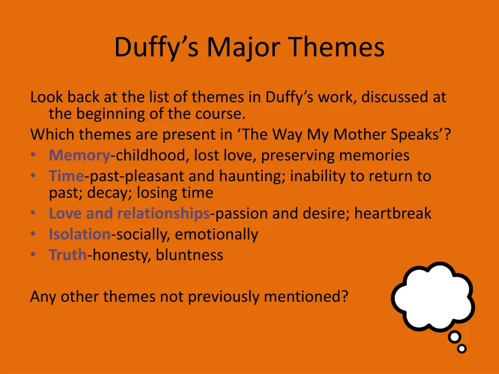 duffy s major themes