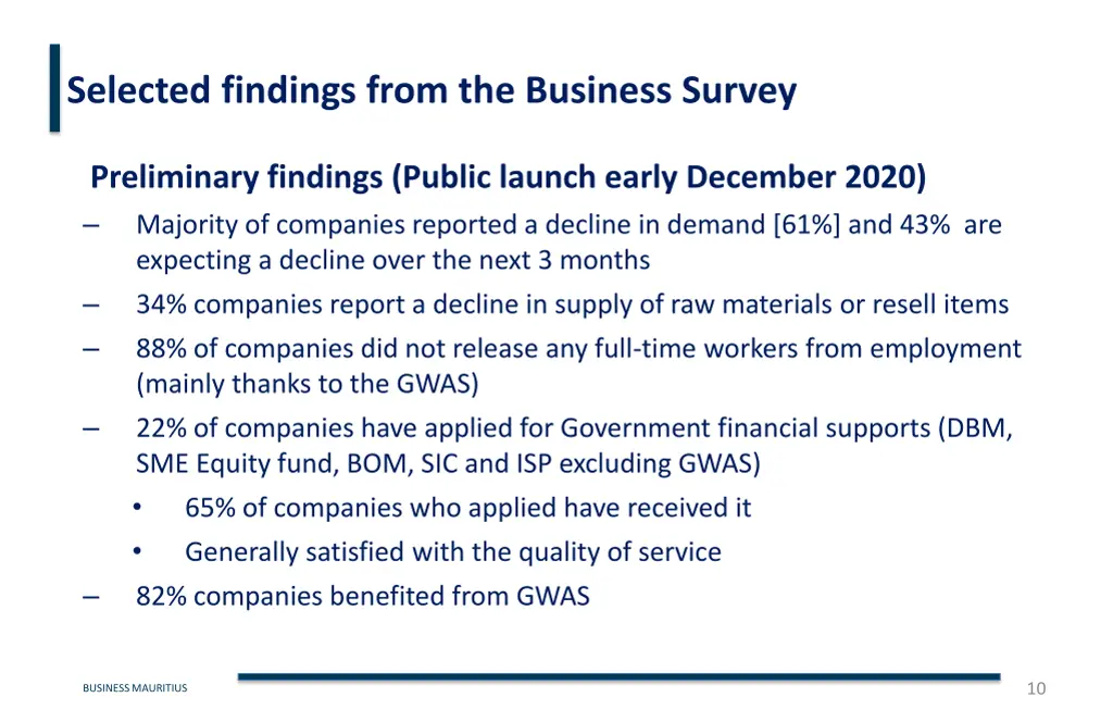 selected findings from the business survey