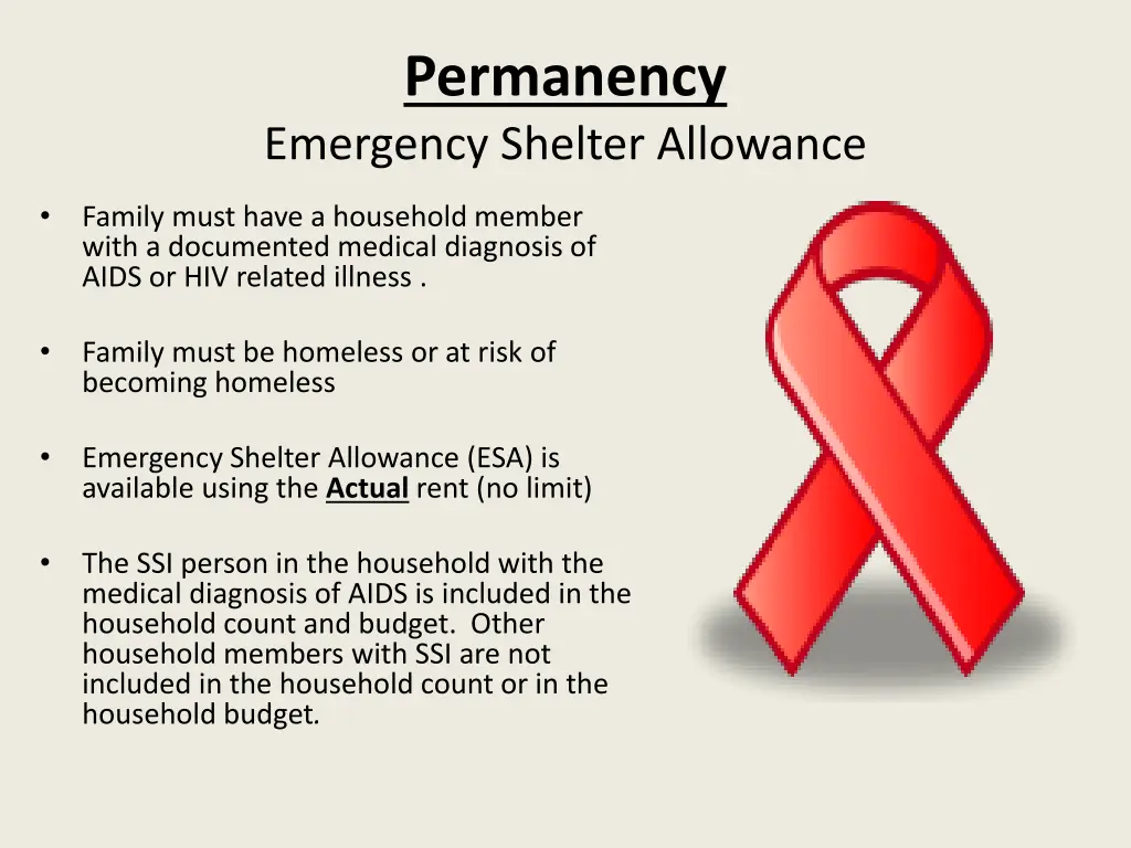 permanency emergency shelter allowance