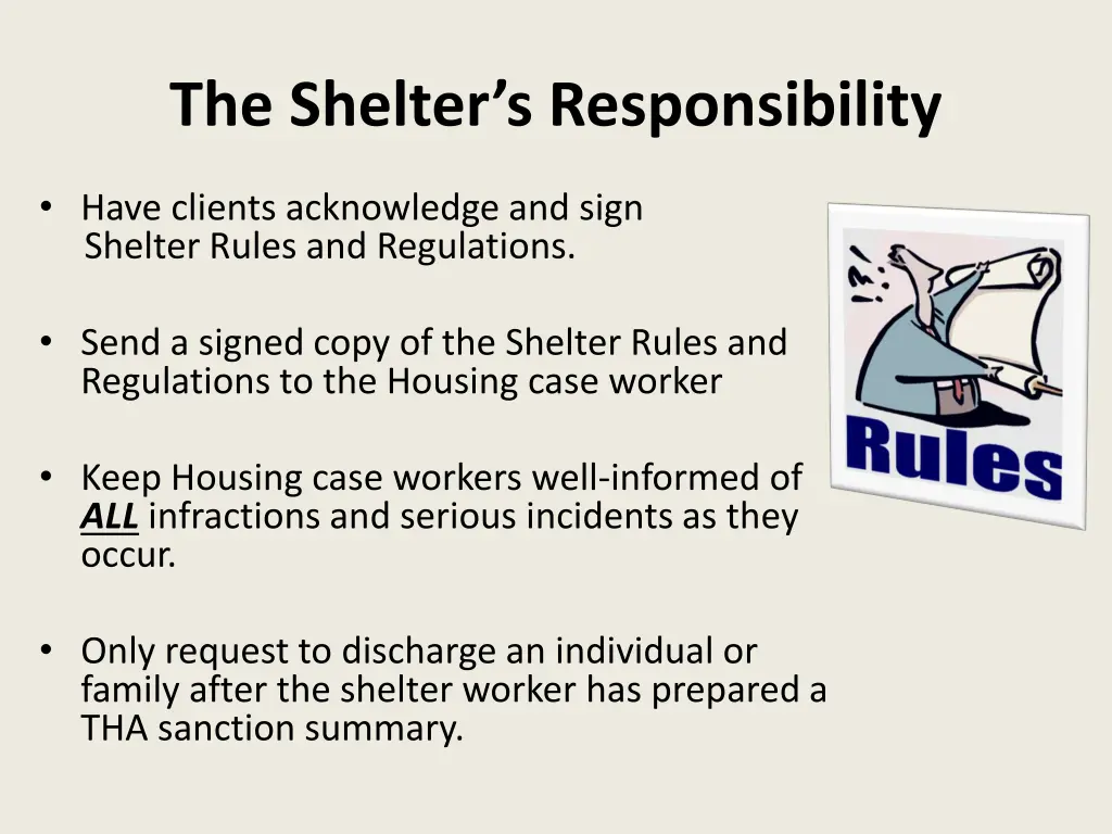 the shelter s responsibility