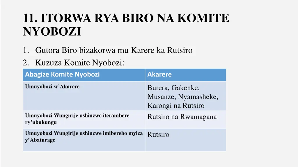 11 itorwa rya biro na komite nyobozi