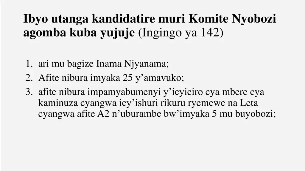 ibyo utanga kandidatire muri komite nyobozi