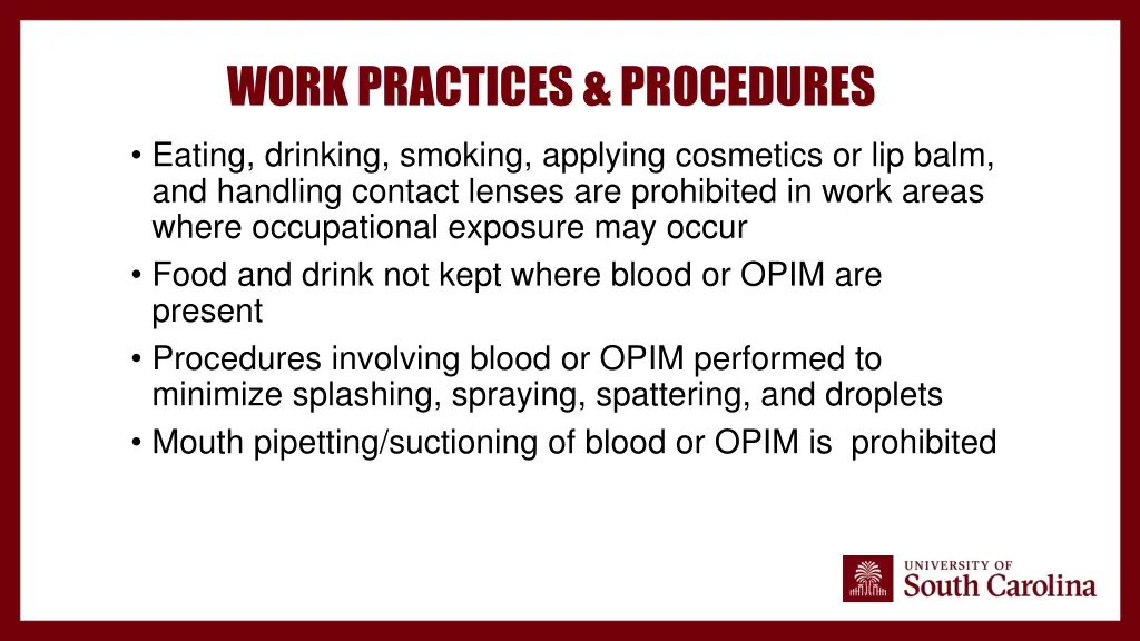 work practices procedures