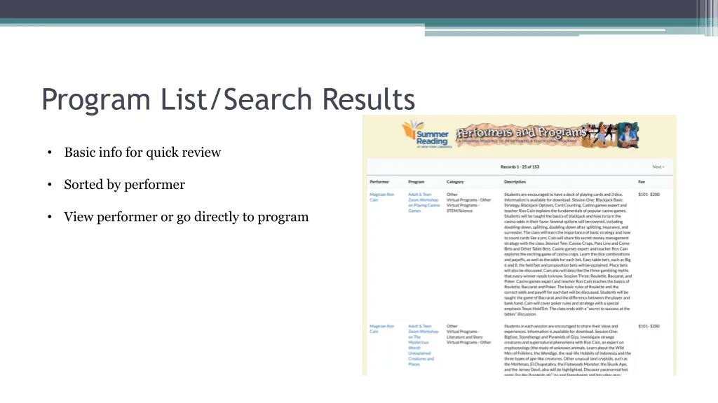 program list search results