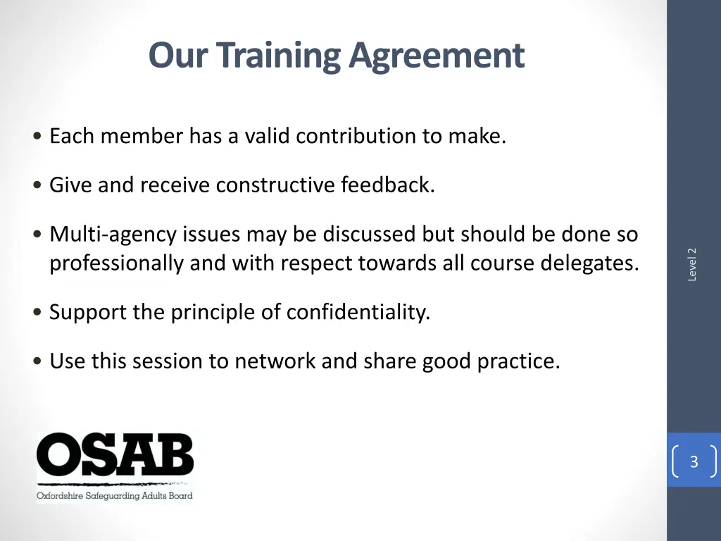 our training agreement each member has a valid