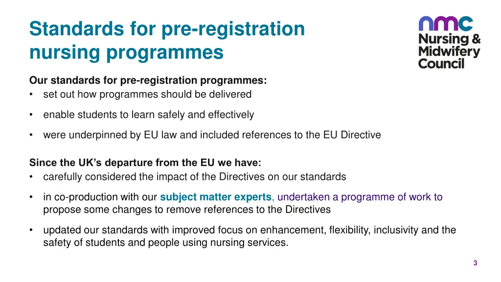 standards for pre registration nursing programmes