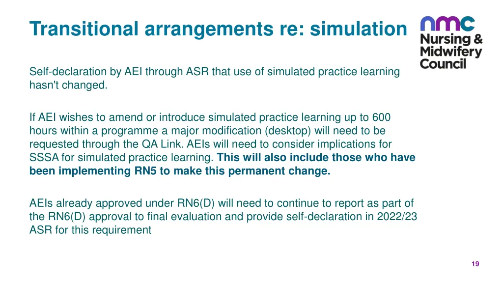 transitional arrangements re simulation