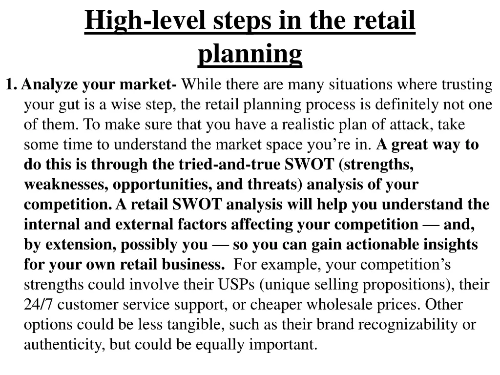high level steps in the retail planning 1 analyze