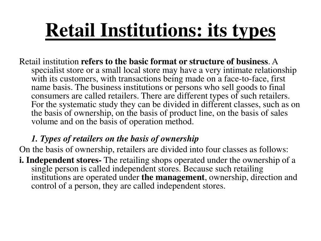 retail institutions its types