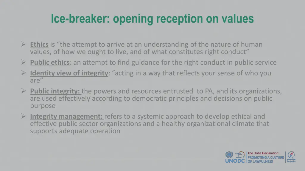 ice breaker opening reception on values