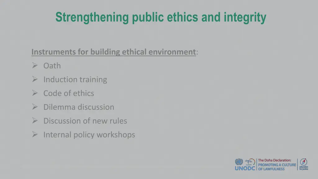 strengthening public ethics and integrity