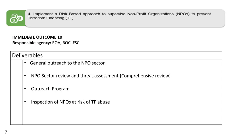 immediate outcome 10 responsible agency