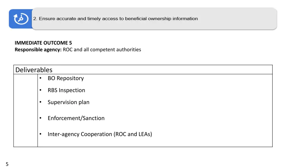 immediate outcome 5 responsible agency