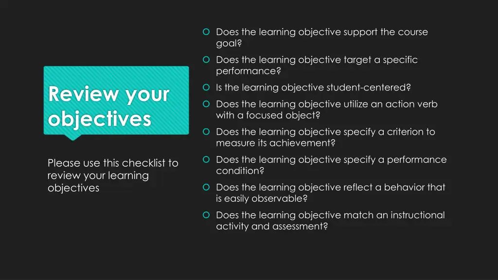 does the learning objective support the course