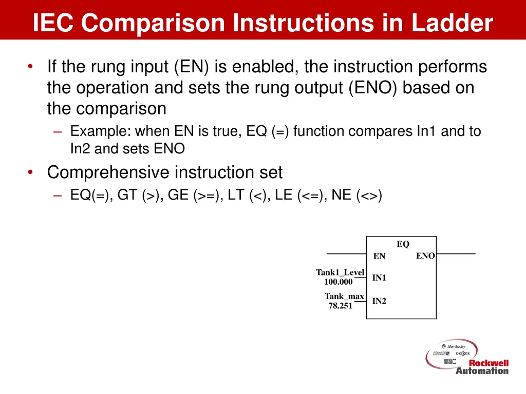 iec comparison instructions in ladder