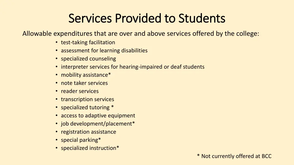 services provided to students services provided