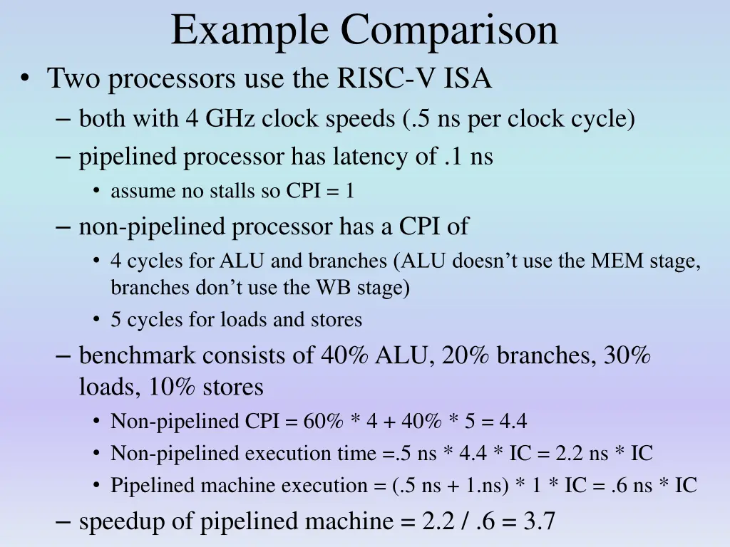 example comparison two processors use the risc