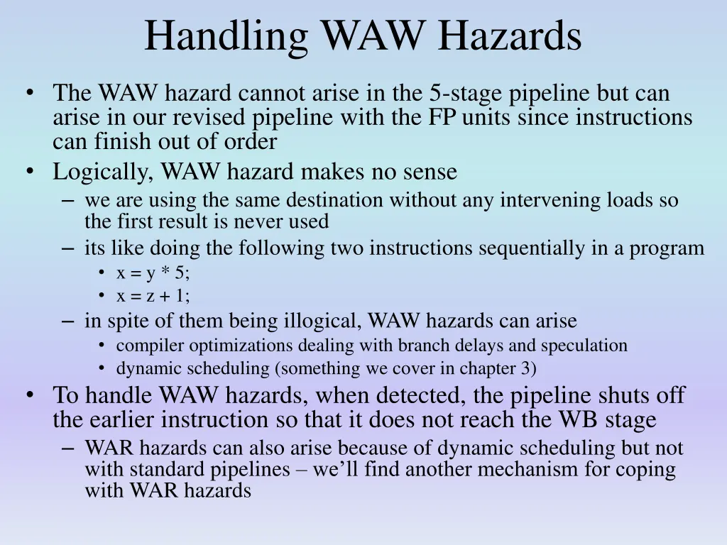 handling waw hazards