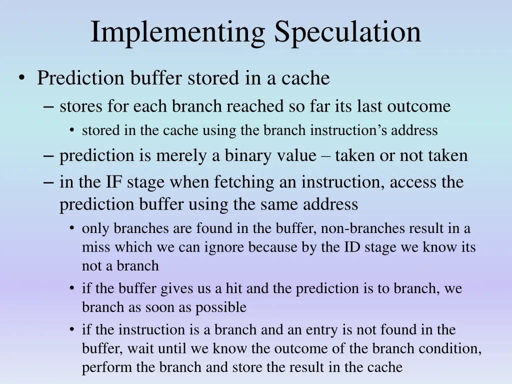 implementing speculation