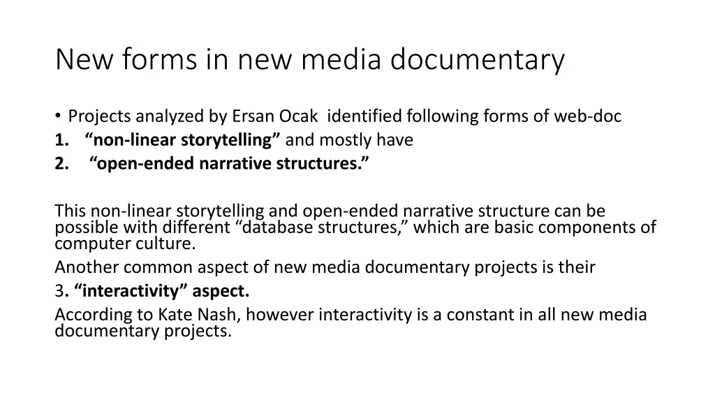 new forms in new media documentary