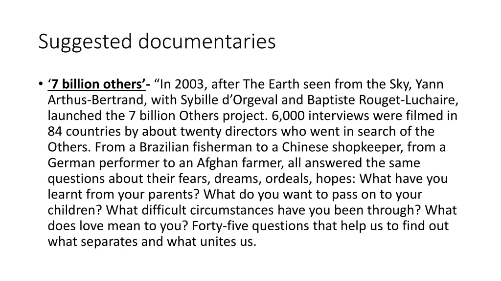 suggested documentaries