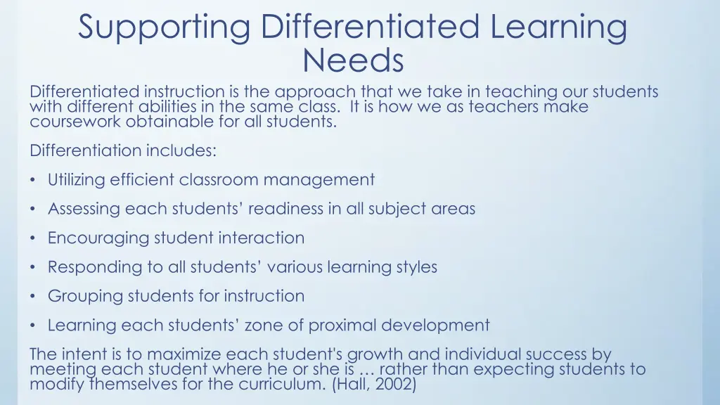 supporting differentiated learning needs