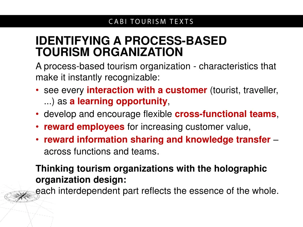 identifying a process based tourism organization