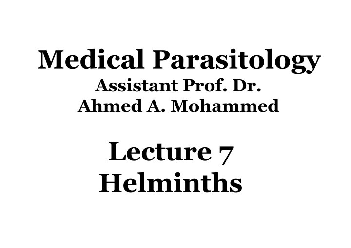 medical parasitology assistant prof dr ahmed