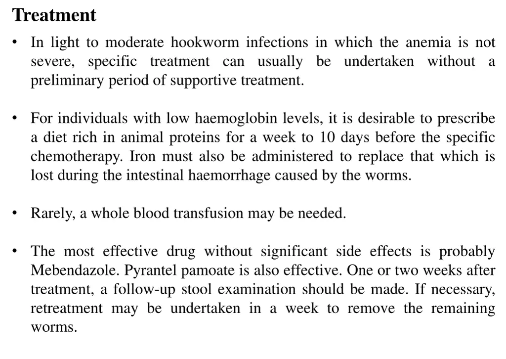 treatment in light to moderate hookworm