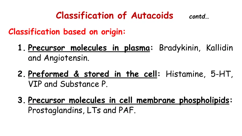 classification of autacoids contd