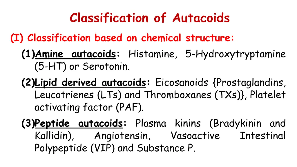 classification of autacoids i classification