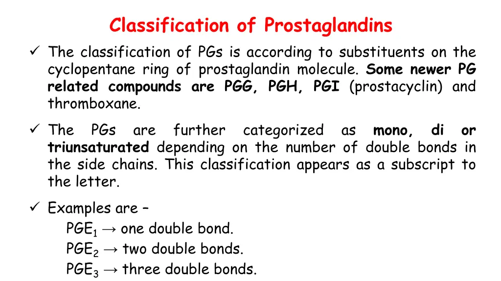 classification of prostaglandins