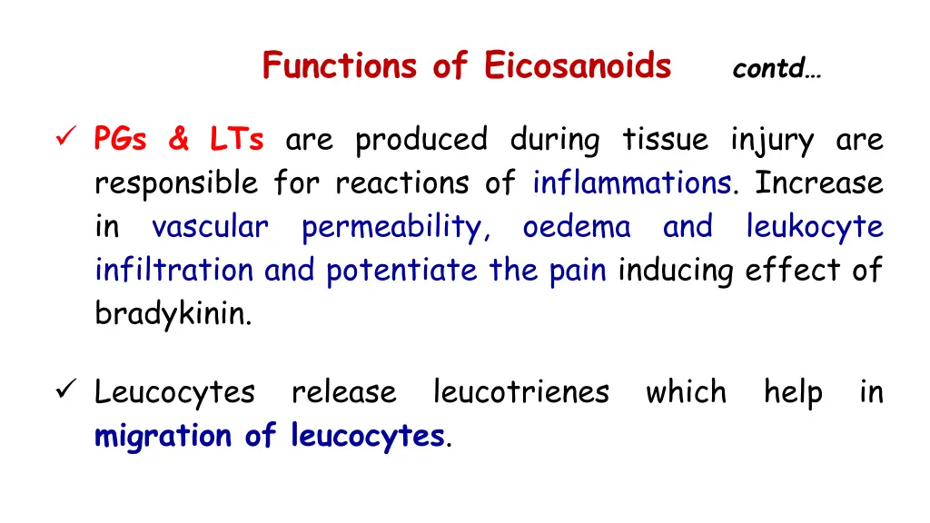 functions of eicosanoids contd 2