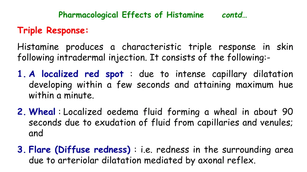 pharmacological effects of histamine contd triple