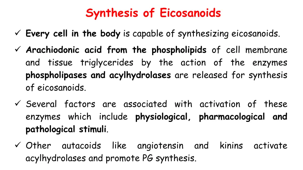 synthesis of eicosanoids 1