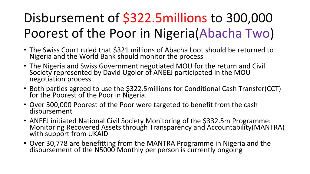 disbursement of 322 5millions to 300 000 poorest