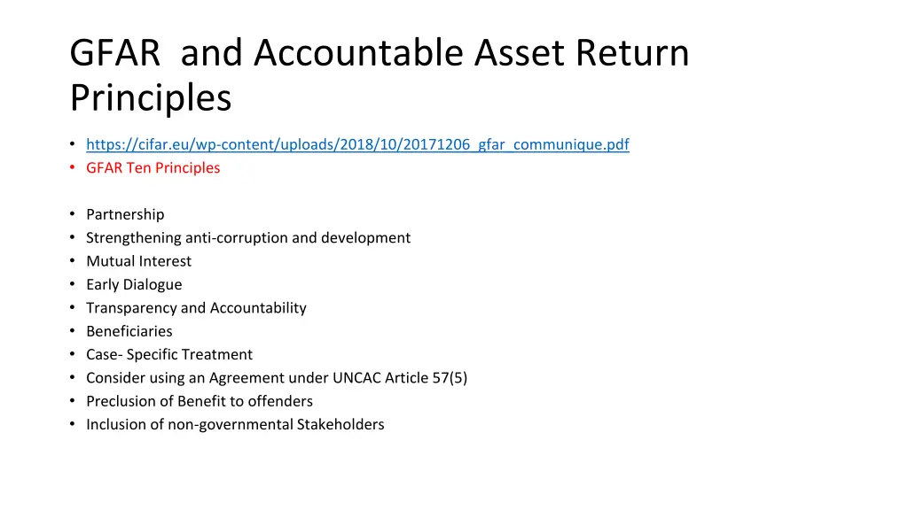 gfar and accountable asset return principles