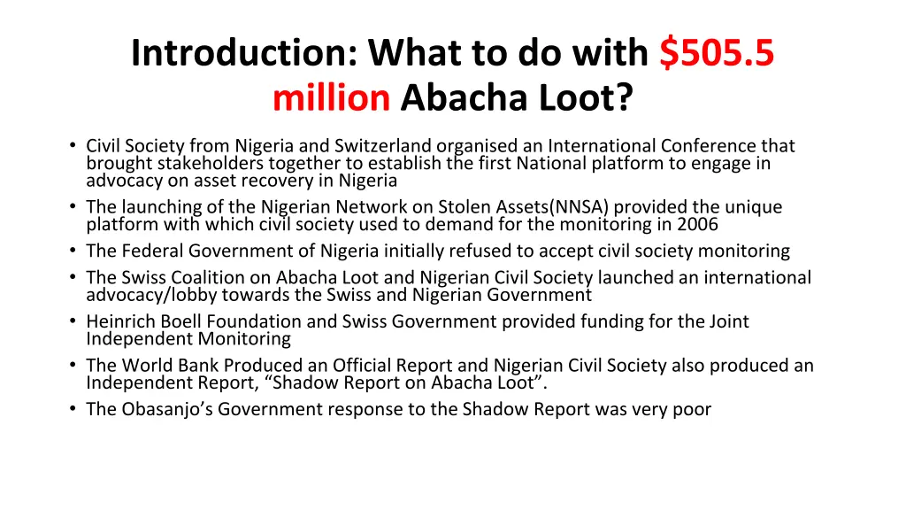 introduction what to do with 505 5 million abacha