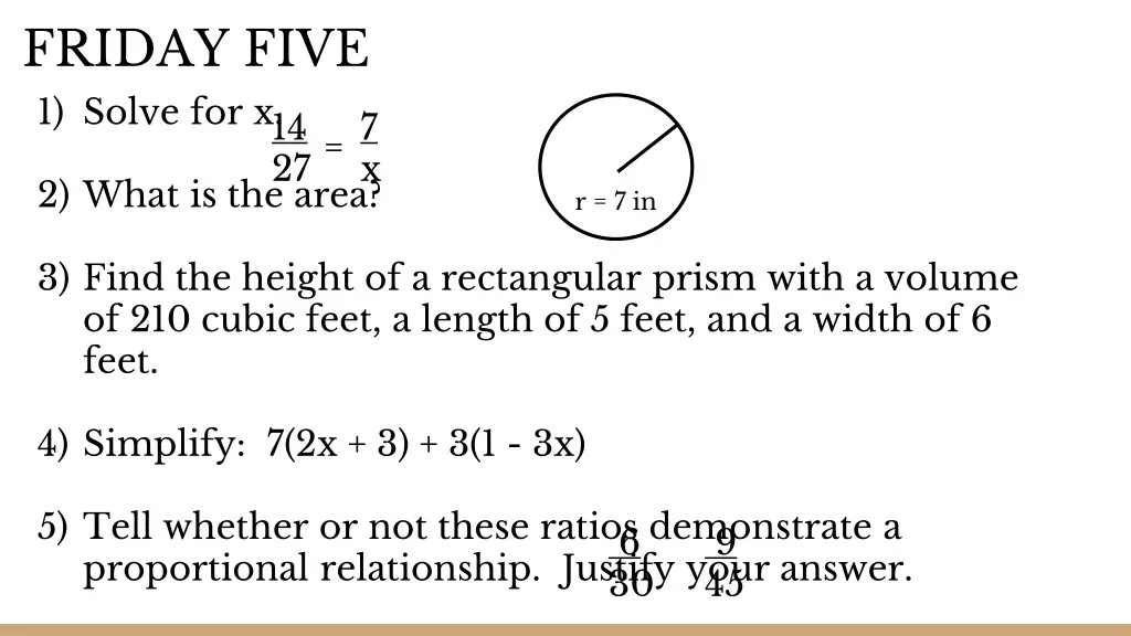 friday five 1 solve for x