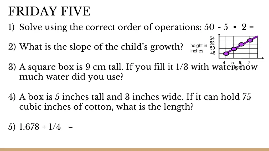 friday five 1 solve using the correct order