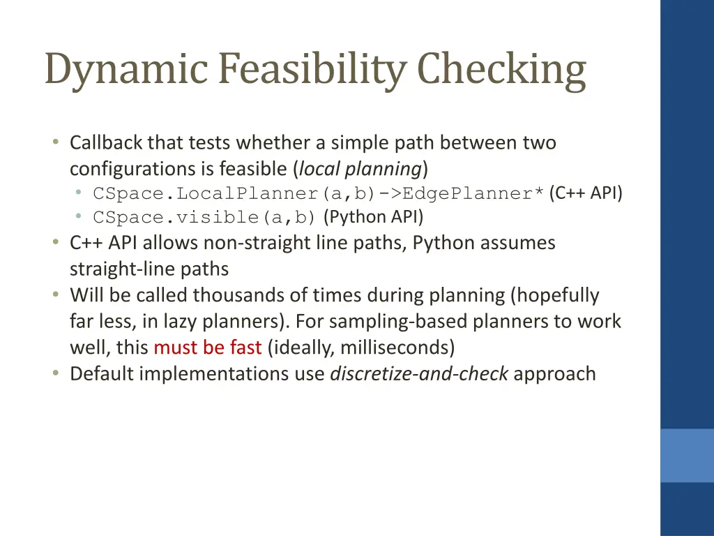 dynamic feasibility checking