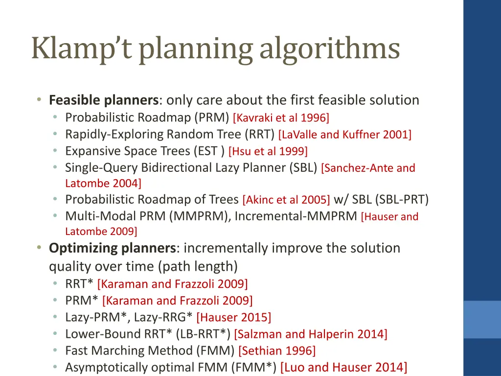 klamp t planning algorithms