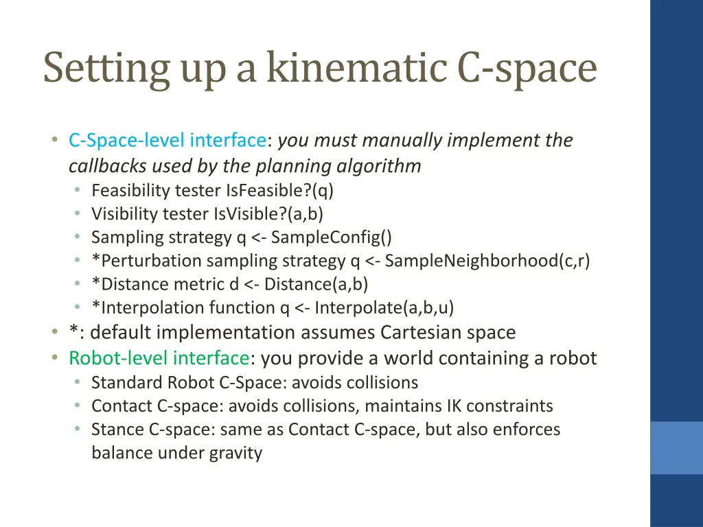 setting up a kinematic c space