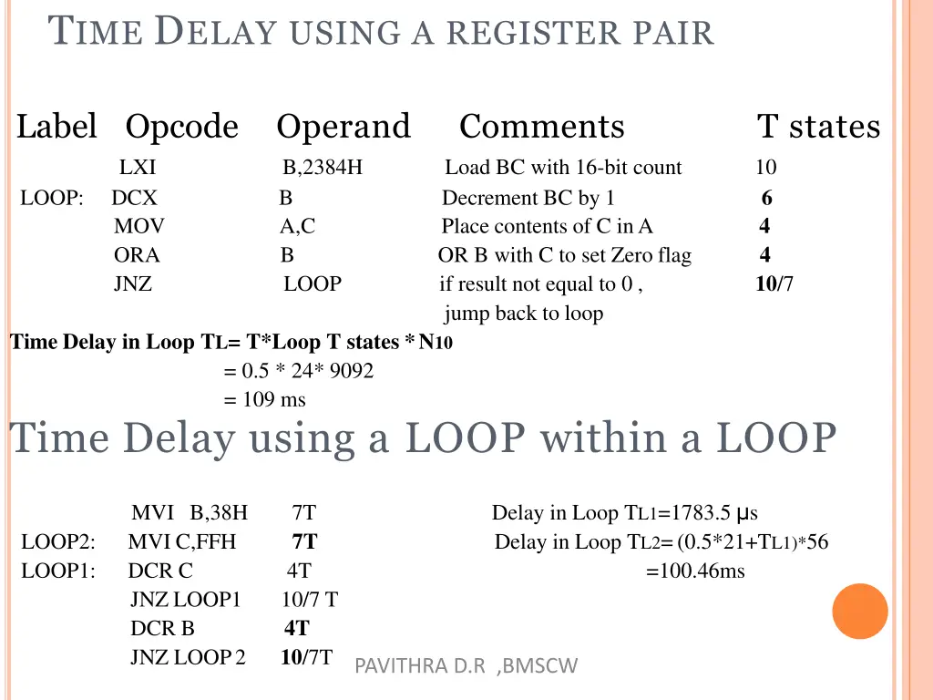 t ime d elay using a register pair