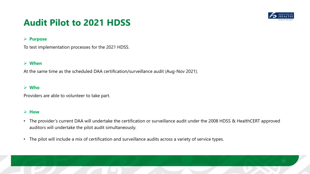 audit pilot to 2021 hdss