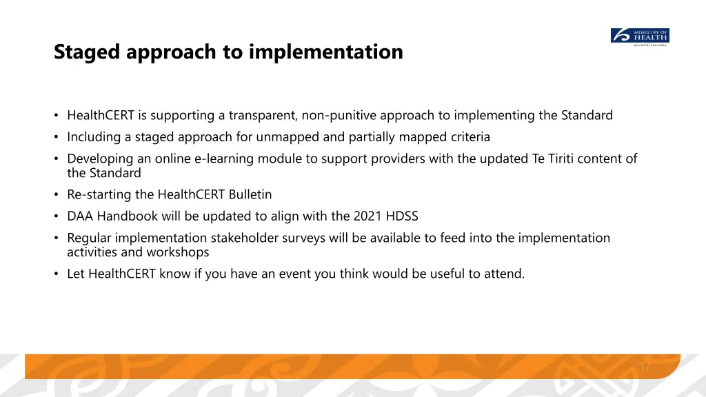 staged approach to implementation