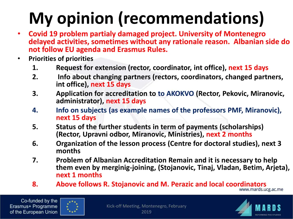 my opinion recommendations covid 19 problem