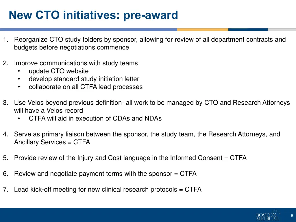 new cto initiatives pre award