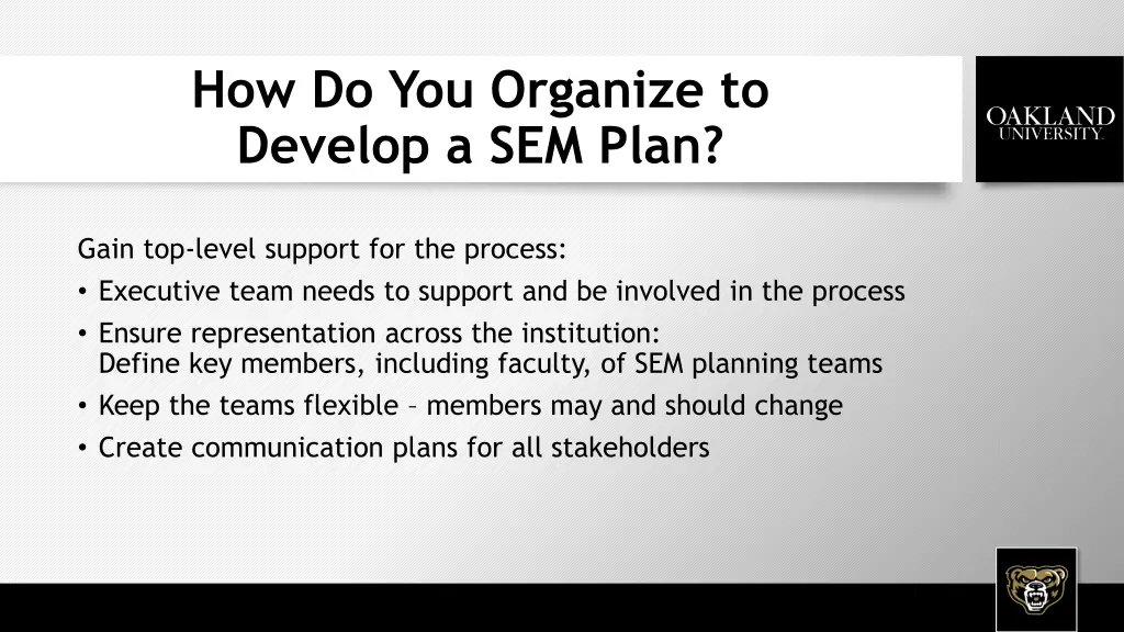 how do you organize to develop a sem plan